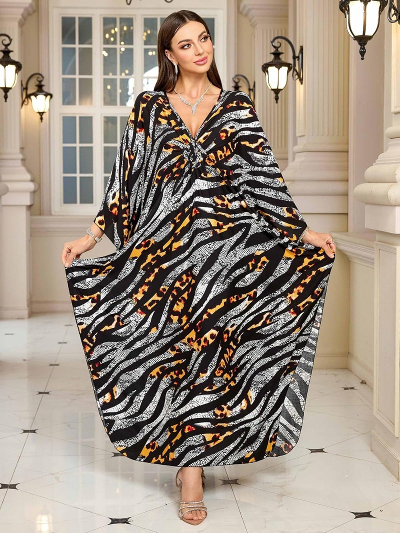 KEYLORTING Women’s Kaftan Beach Cover Up Dress Plus Size Summer Swimsuit Loungewear Maxi Dress - Image 4